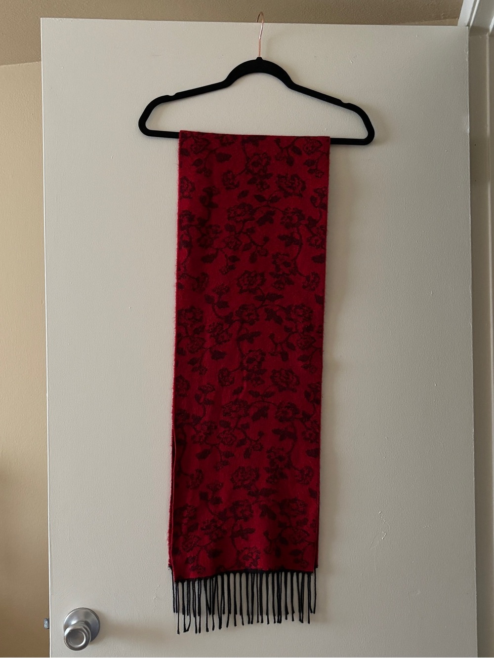 Cejon Red Floral Fringe Scarf